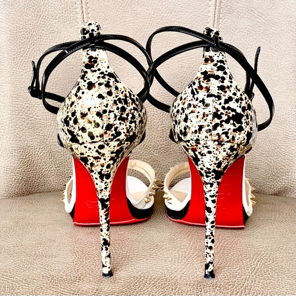 Christian Louboutin Monocronana 120 Black White Splattered Gold Spike 37 1/2 - Picture 8 of 16